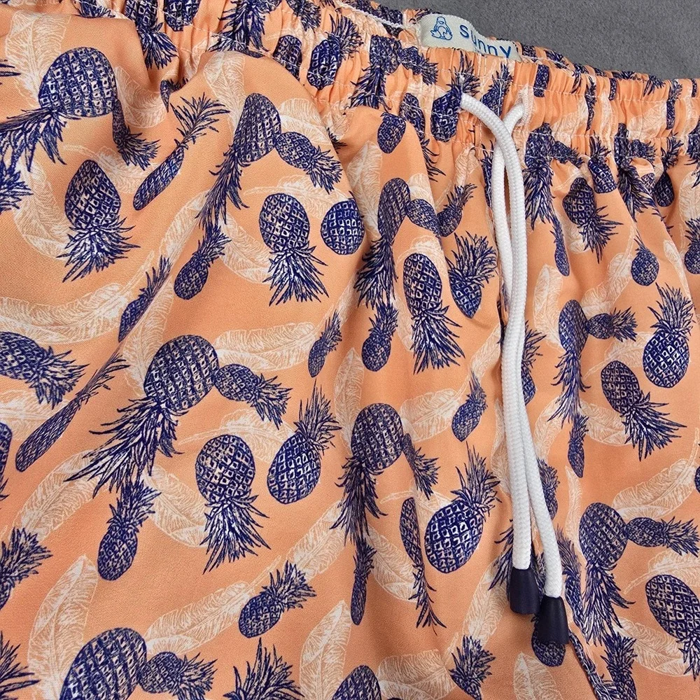 Sunny Pineapple Swim Trunks Shorts Mens XL Orange‎ Blue Swinger Party Beach Fun